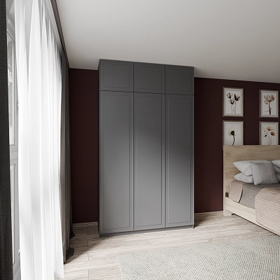 Шкаф с антресолью и фрезерованными фасадами Марс Графит (Селден)