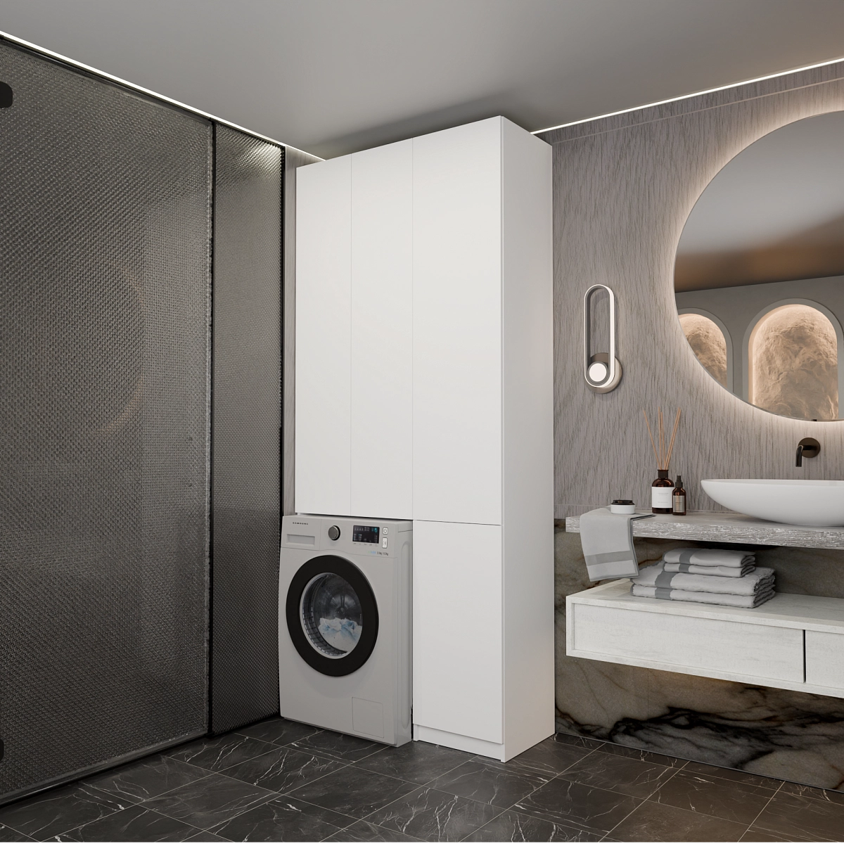 Шкаф-пенал с нишей и полками Тевос Белый